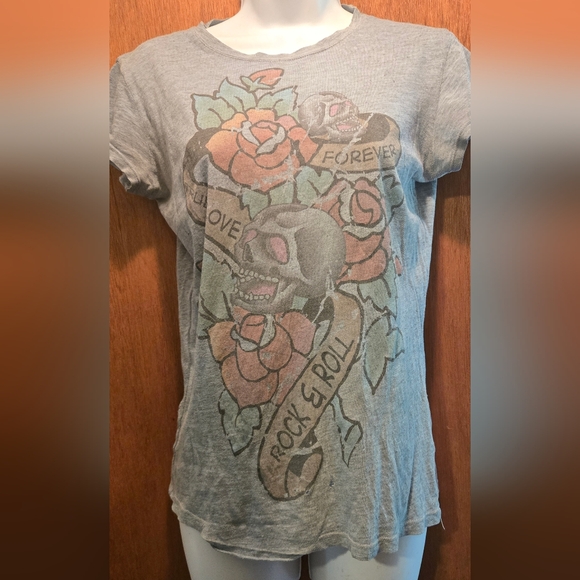LOL Vintage Rock & Roll True Love Skull Tattoo Design Distressed T-shirt SzM - Picture 2 of 7